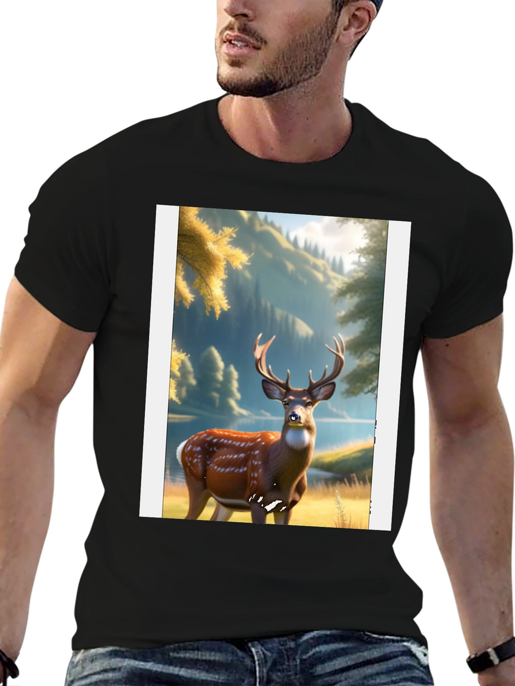 Deer Graphic Black T-Shirt