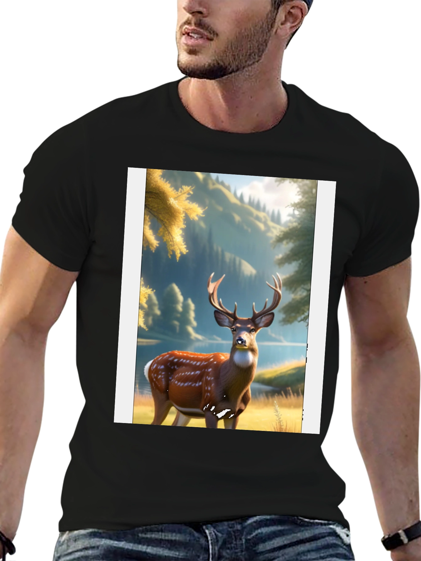 Deer Graphic Black T-Shirt